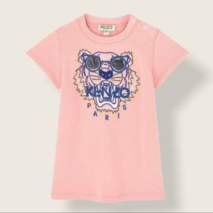 Kenzo Pink Embroidered Tiger Sweat Dress, 9 Months